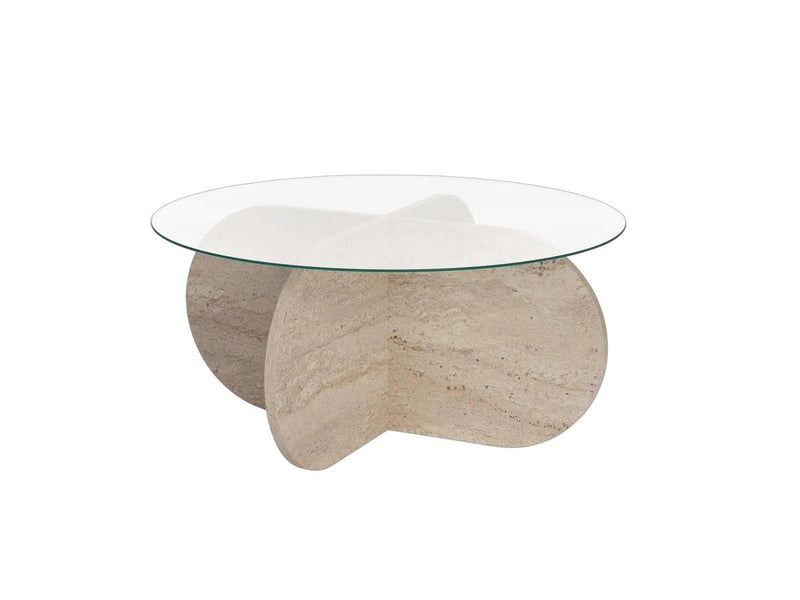 Table basse Kalune Design Aeris - Transparente - Travertin - 110 x 60 x 40 cm