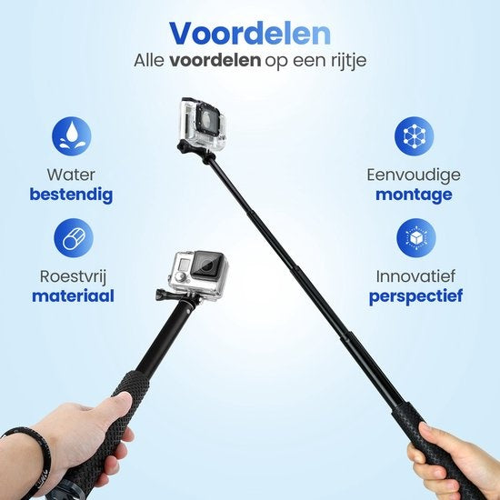 Garpex® Universal Selfie Stick XL - extensible jusqu'à 95 cm - convient à diverses caméras d'action - universel - étanche - noir