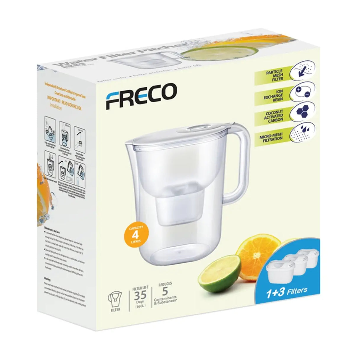 Carafe filtrante Freco Bluetech - 4 l - minuterie LCD - 3 filtres