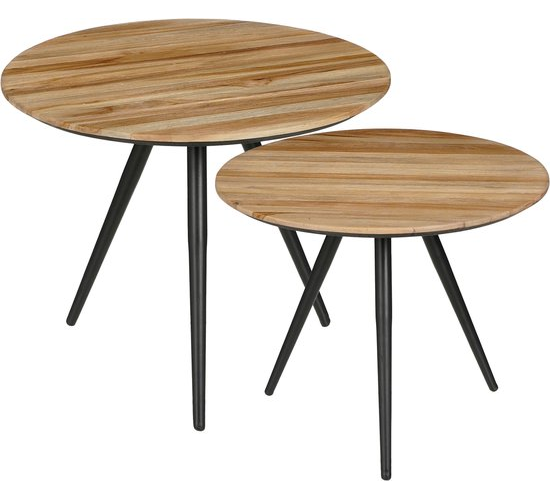 Mica Decorations Table d'appoint Jailey - Lot de 2 - H49 x Ø50 cm - Bois recyclé - Marron