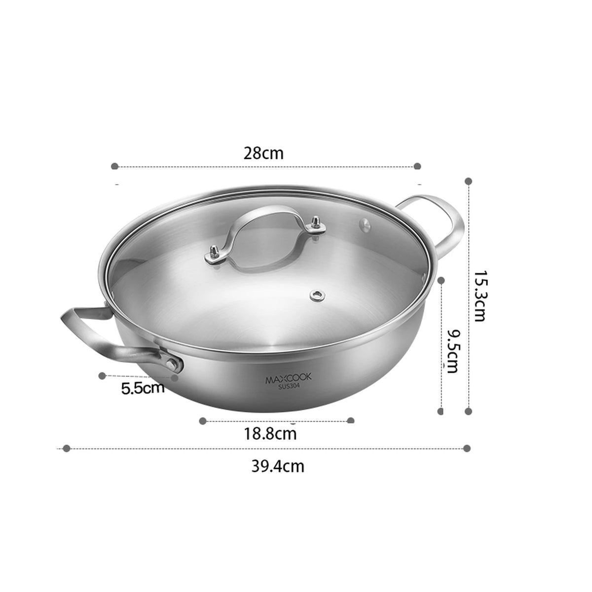 Maxcook Hotpot à 3 couches en acier inoxydable 304 - 28 cm - Double poignée, compatible induction