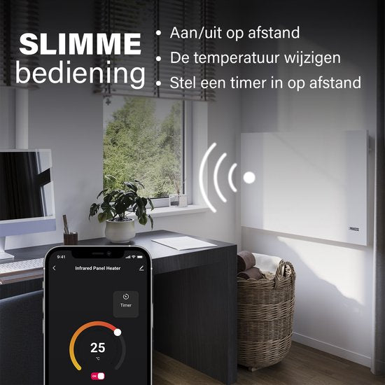 Panneau infrarouge – Radiateur électrique Princess 540 W - 60 x 90 cm - Radiateur infrarouge - Panneau chauffant infrarouge 348254 - Smart - Wi-Fi - avec application - Autonome/Montage mural - Économe en énergie - Panneau infrarouge mobile – Blanc - Sans