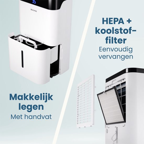 Déshumidificateur et purificateur d'air Auronic - Better Plus Series - Déshumidifie 30L par jour - Réservoir d'eau de 5L - Chambre à coucher, salle de bain, salon et bureau - Dévoreur d'humidité pour la maison - Blanc