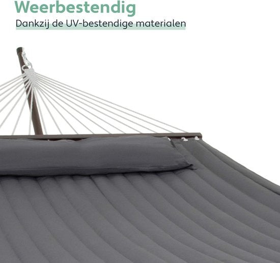 Hamac - Vita5 - Avec support et poteau d'écartement - 2 personnes - Coussin amovible - Résistant aux intempéries - Gris foncé