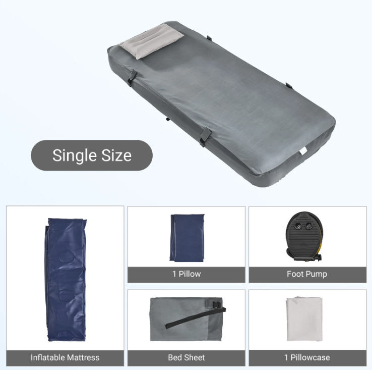 Matelas de camping gonflable SoBuy - Gris - 191 x 76 x 22 cm - 1 personne, avec oreiller et pompe