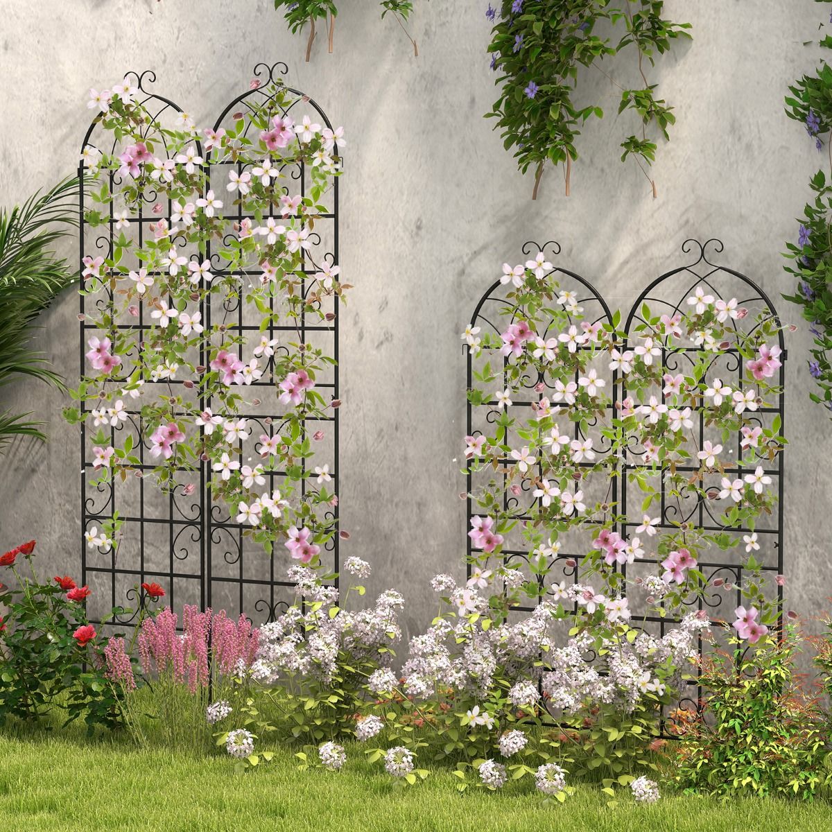 Ensemble de treillis Coast - Treillis métallique pour plantes en 2 parties - Treillis de jardin autoportant - 180 x 50 cm - noir