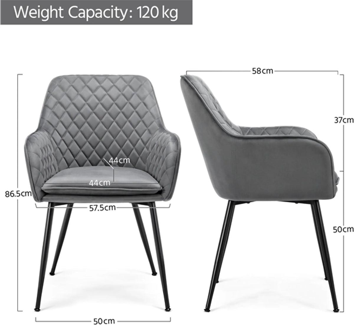 Yaheetech Lot de 2 chaises de salle à manger - Gris clair - Velours - Avec accoudoirs - 120 kg - 57,5 x 58 x 86,5 cm