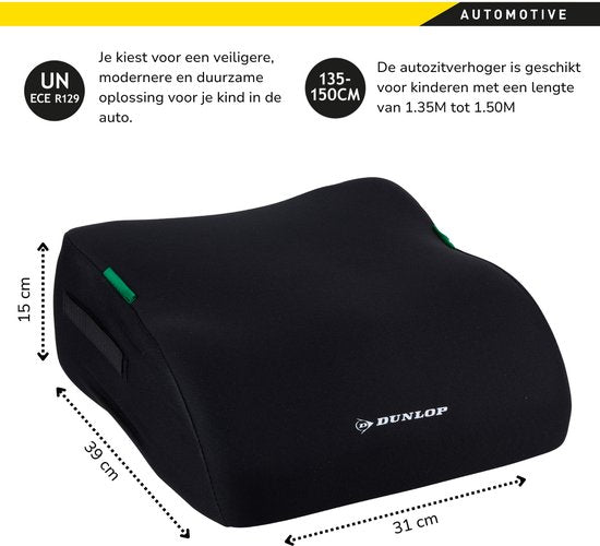 Siège enfant Dunlop noir - Rehausseur - Siège auto - Rehausseur pour voiture - Enfants - Siège auto - Rehausseur pour voiture