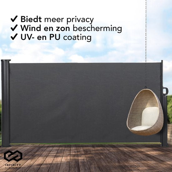 Pare-vent réglable Infinity Goods – 300 x 160 cm – Extensible – Enroulable – Protection solaire – Espaces extérieurs, plage, terrasse, balcon, camping – Abri – Auvent latéral – Résistant aux intempéries – Anthracite