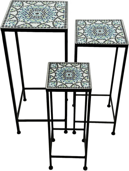 AXI Eline Table d'appoint carrée à motif mosaïque multicolore - Lot de 3 pièces – Tables d'appoint – Différentes dimensions – Aspect mosaïque – Incrustée de carreaux de céramique – Pour l'intérieur, le jardin, la terrasse et le balcon