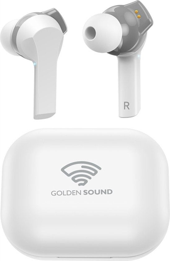 Ecouteurs sans fil Golden Sound - Ecouteurs Bluetooth - Ecouteurs pour le sport - Adaptés à tous les ordinateurs portables et smartphones - Blancs