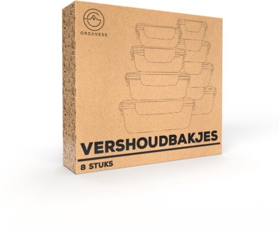 Boîtes de préparation de repas Organess - Boîtes de conservation - Boîtes pour surgelés - Lot de 8 pièces - Sans BPA - Verre - Couvercles sans BPA