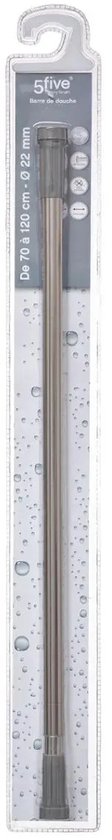 Barre de rideau de douche 5Five - extensible de 70 à 120 cm - acier inoxydable - argent - Montage facile - système à clic et pince