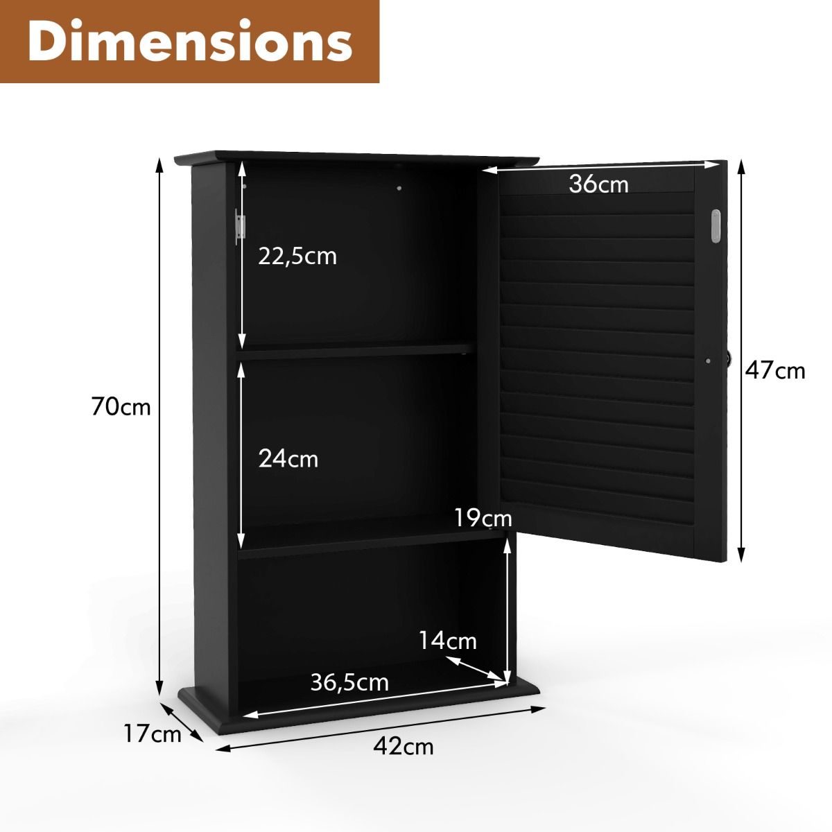 Armoire suspendue Coast pour la salle de bains - étagère réglable - fixation murale - noir