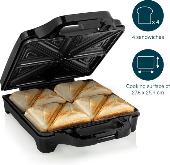 Princess 127006 Appareil à sandwichs Supreme XXL - Appareil à sandwichs XXL - Grande surface de cuisson - Plaques amovibles - 1 600 watts - 4 sandwichs