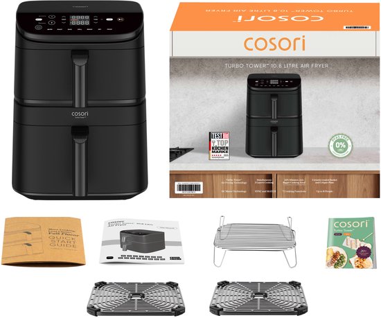 Friteuse à air chaud Cosori CAF-DC121-AEUR double, 10,8 l, modèle sur pied, 2 630 W, noire