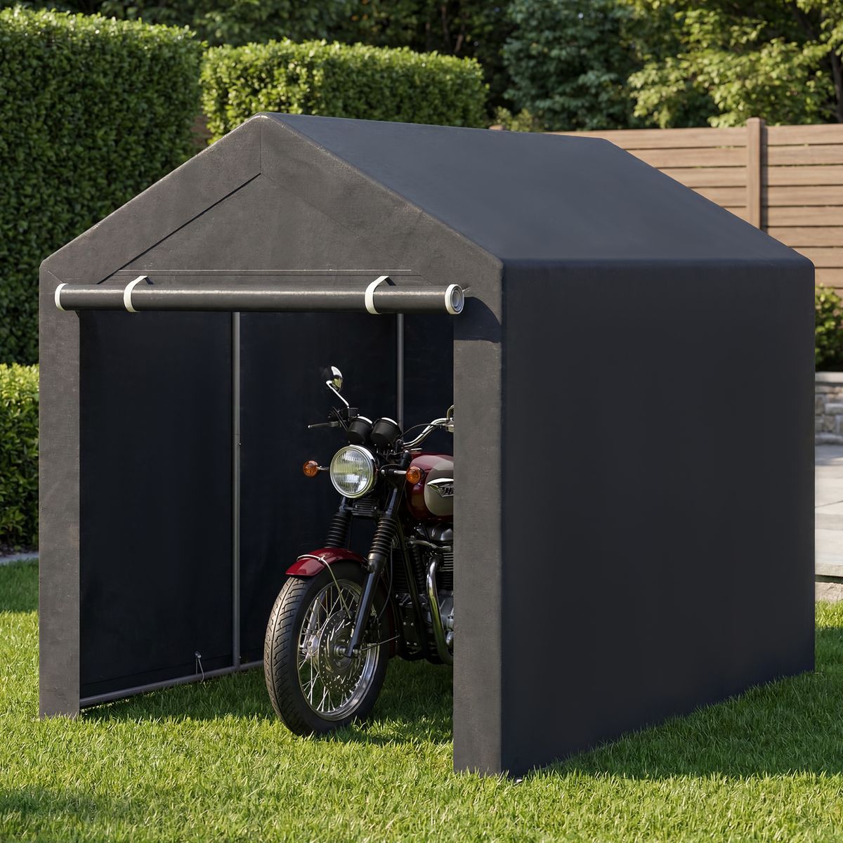 Tente de garage Coast pour l'extérieur - Armature métallique - Porte enroulable à fermeture éclair - Gris foncé 218,5 x 160 x 174 cm