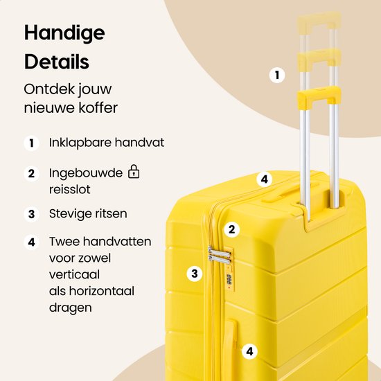 SKYCASES Urban Adventurer - Valise pour bagage à main - Verrouillage par numéro - 44L - Roues pivotantes - Valise de voyage avec serrure à bagages - Trolley léger - Jaune