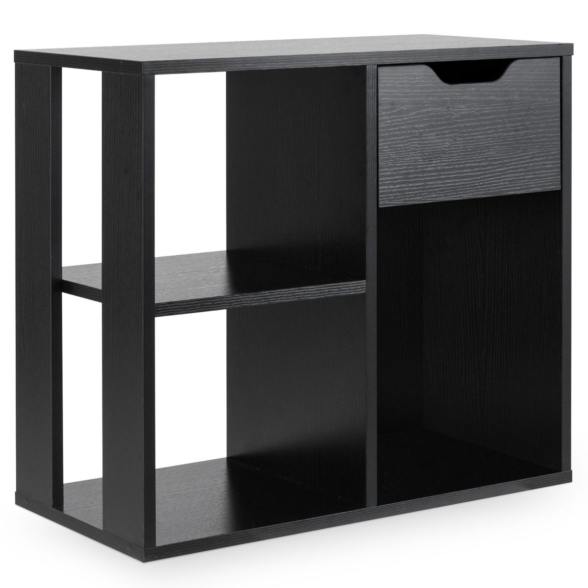Étagère à livres Coast en bois avec tiroir - 3 compartiments ouverts - noir - 60 x 30 x 53 cm