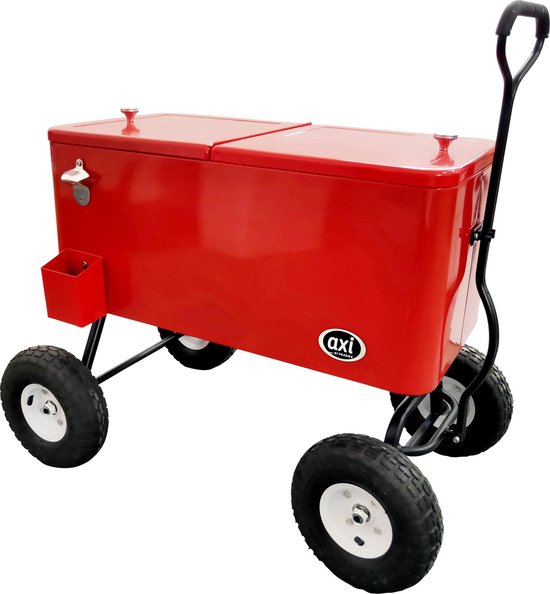 Glacière AXI Bolderwagen en rouge - Chariot de plage - Glacière à roulettes - Capacité de 76 L - Glacière avec robinet de vidange