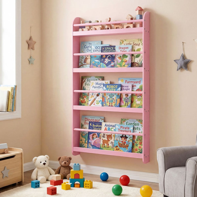 Étagère murale pour livres enfants Coast - peu encombrante - 4 étagères - blanc/rose
