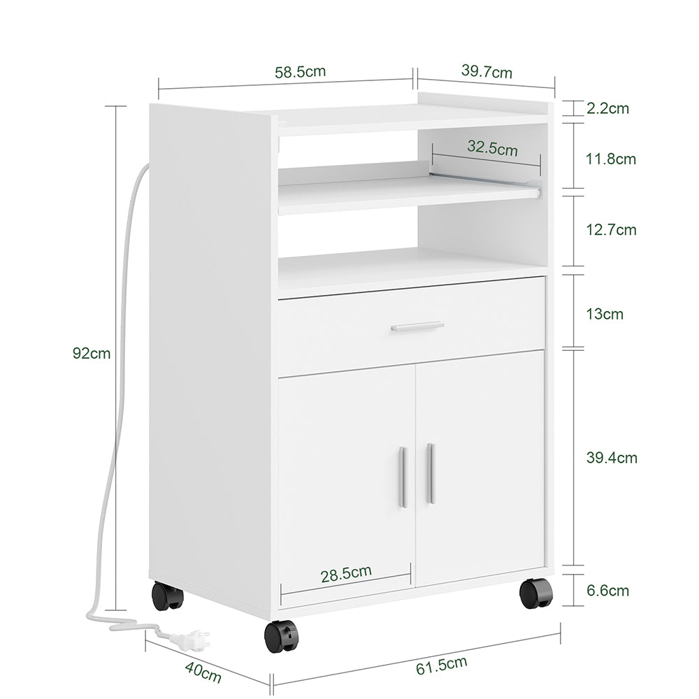 Chariot de cuisine SoBuy avec prises électriques 4 en 1 - Roulettes et pieds - Blanc - 61,5 x 40 x 92 cm