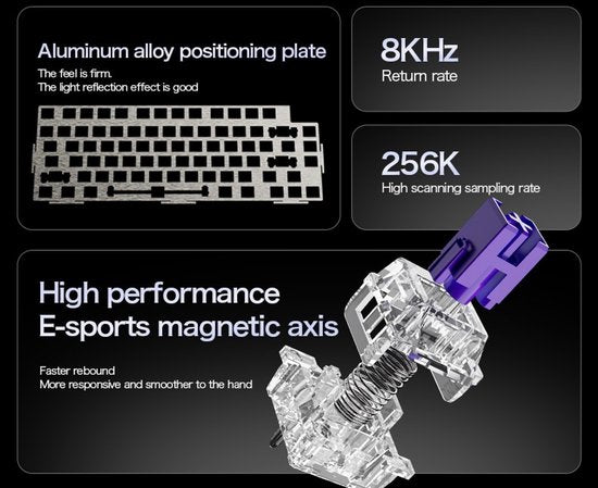 ATTACK SHARK R85HE - Clavier gaming filaire à commutateurs magnétiques - 79 touches - Bande lumineuse RGB - Lanière décorative - Bouton de volume - Touches en PBT - 8 kHz - Temps de réponse de 0,005 mm - Temps de réponse de 0,08 ms - Vert néon