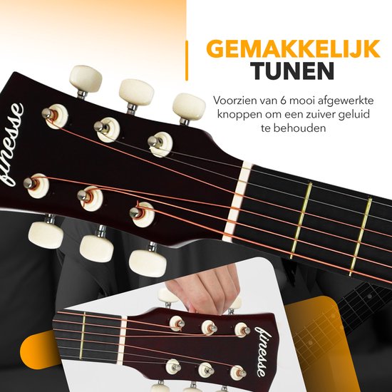 Finesse Acoustic Guitar - avec cours vidéo - Guitare occidentale - Guitare enfant et adulte - Noir