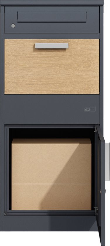 Boîte aux lettres pour colis AXI Levi en métal anthracite/aspect bois – Boîte pouvant contenir plusieurs colis – Avec serrure et compartiment séparé pour le courrier – 50,6 x 38,3 x 112 cm