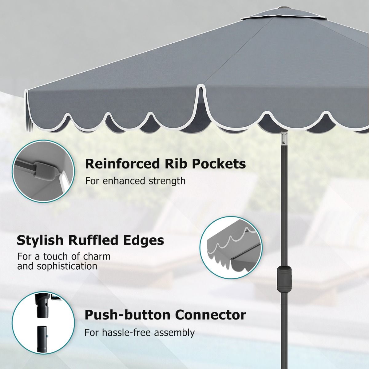 Parasol de jardin double face Coast - 300 cm avec manivelle et volant - inclinable à 35° - Bleu