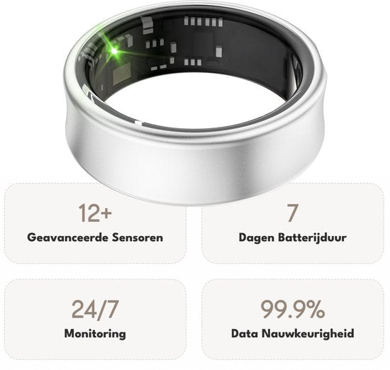 Focus® S2 Smart Ring - Argent - Taille 10 - AI Coach - Fréquence cardiaque - Cycle menstruel - Moniteur de sommeil - Score de récupération - Smart Ring - Performance sportive - Podomètre - IP68 Waterproof - Mesure de l'O2 - Femmes - Hommes - Wearables - E