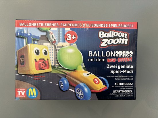 Mediashop Balloon Zoom - Jouet gonflable en forme de voiture pour les enfants à partir de 3 ans - avec modes « voiture » et « fusée » - brille dans le noir