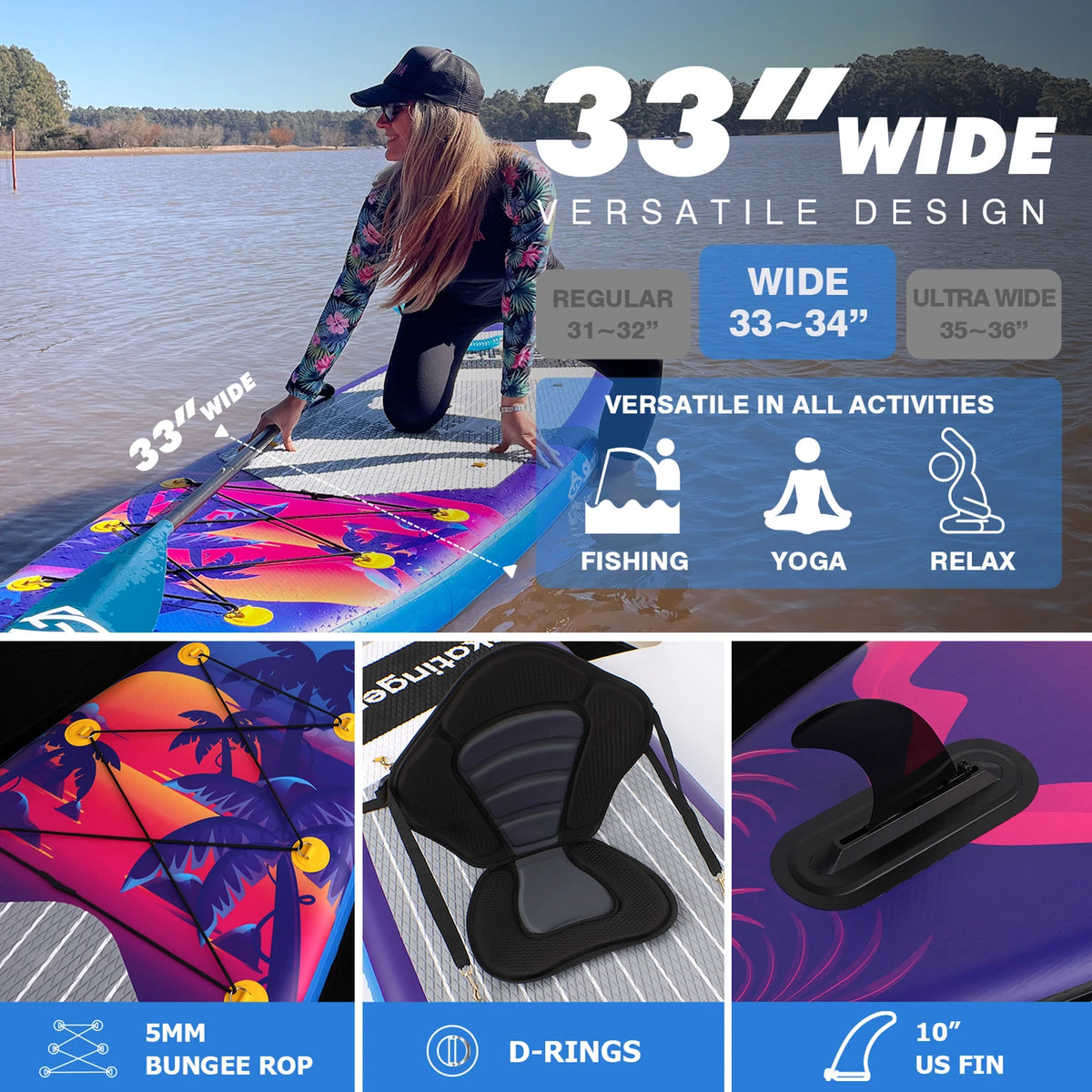 Planche de stand-up paddle SKATINGER Sunset 11 x 33 x 6 pouces - PVC - Double paroi - Jusqu'à 20 PSI