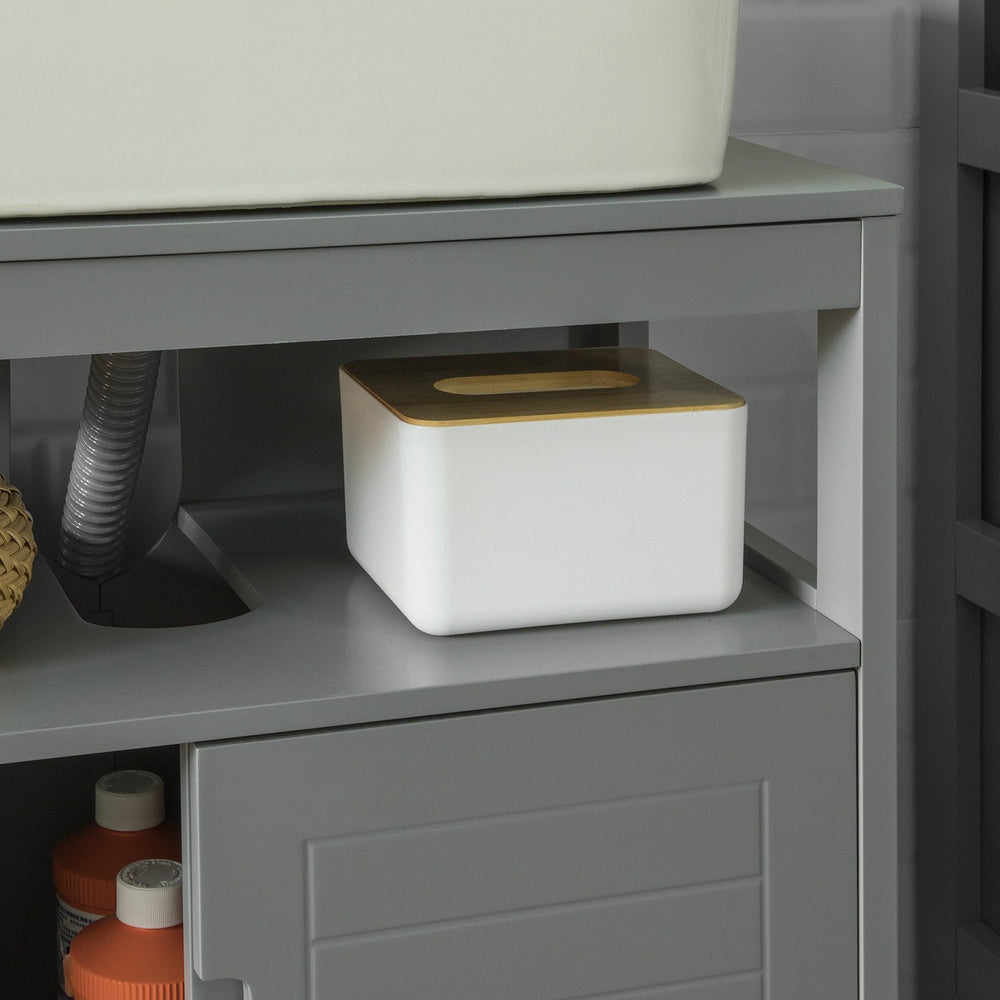 SoBuy FRG128-SG Meuble lavabo - 2 portes coulissantes 1 étagère - Gris - 60x61x30 cm