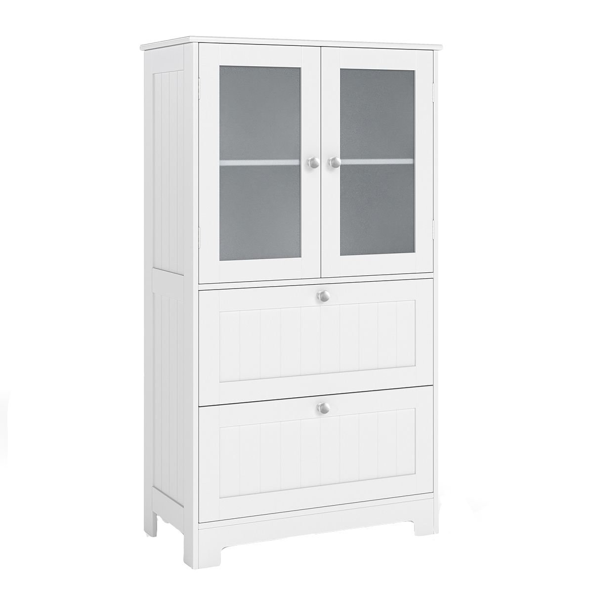 Coast Freestanding Bathroom Cabinet - 2 tiroirs et 2 portes en verre dépoli - étagère réglable - 60 x 30 x 108 cm - blanc