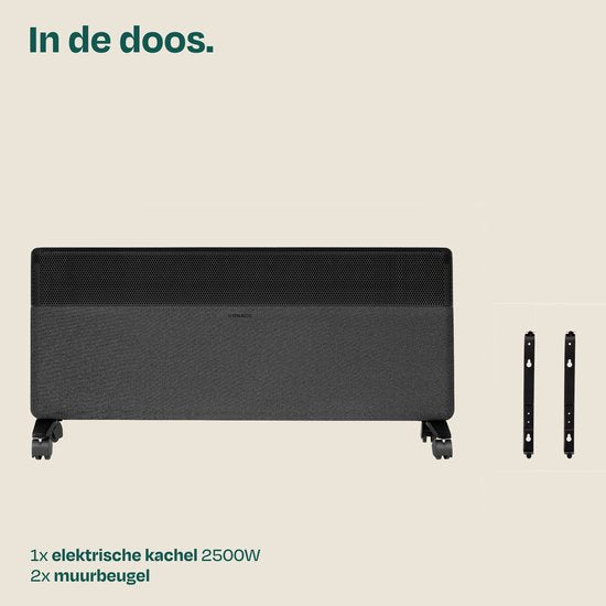 Radiateur électrique de luxe VONROC – Panneau en tissu – Onduleur – 2 500 W – 30 m² – Noir – Wi-Fi