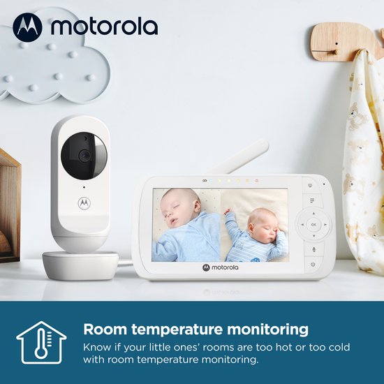Motorola Nursery VM35-2 - Babyphone avec écran divisé de 5 pouces et 2 caméras - Vision nocturne - Microphone intégré