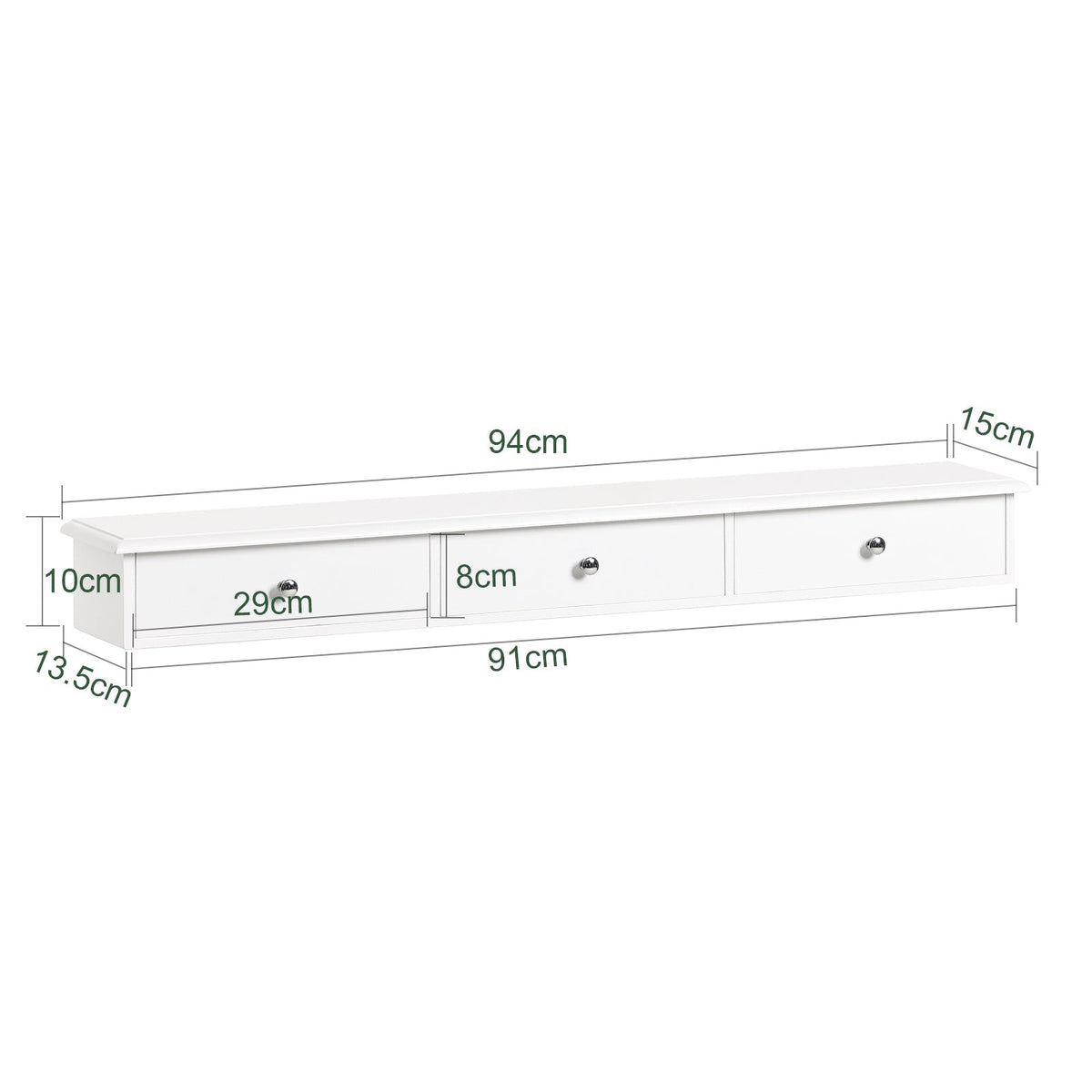 SoBuy Etagère murale avec 3 tiroirs - Max. 10 kg - 91 x 15 x 10 cm - Blanc