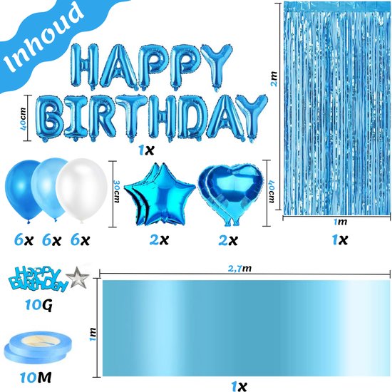 Feestio Ballons de baudruche Décoration d'anniversaire avec nappe et guirlandes - Hélium - Bleu