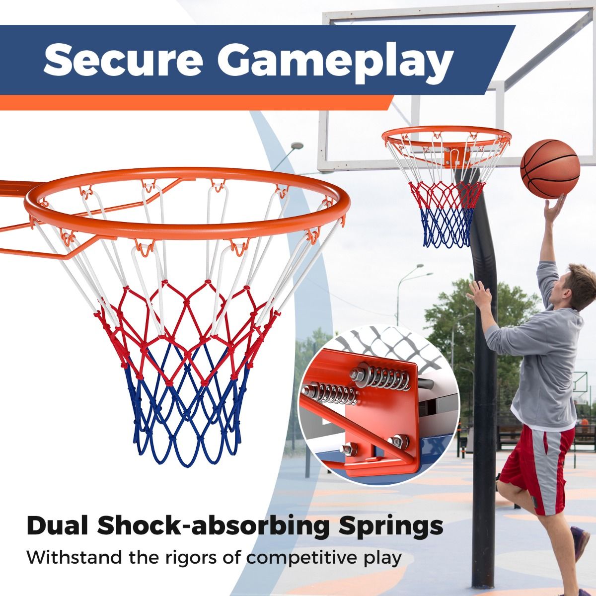 Anneau de basket Coast Ø 45 cm orange - Filet résistant aux intempéries - Pour mur, porte et poteau de basket