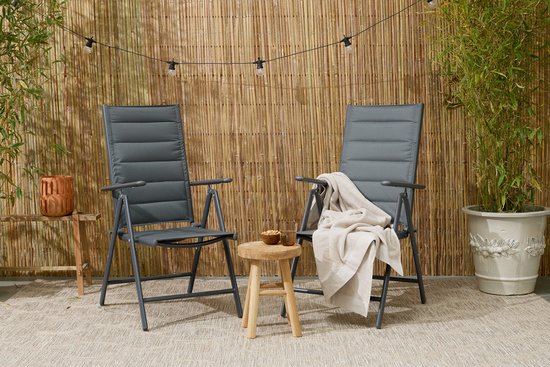909 OUTDOOR Ensemble de 2 chaises de jardin rembourrées - Pliables - Réglables - Aluminium et polyester - 67 x 56 x 106 cm