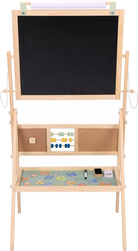 Sunny Nola Activités Chevalet – Petit chevalet en bois pour enfants - Chevalet de jeu avec tableau blanc et ardoise - Chevalet de peinture pour enfants – Tableau magnétique - Comprend un rouleau de papier, des aimants, des craies, des marqueurs et une gom