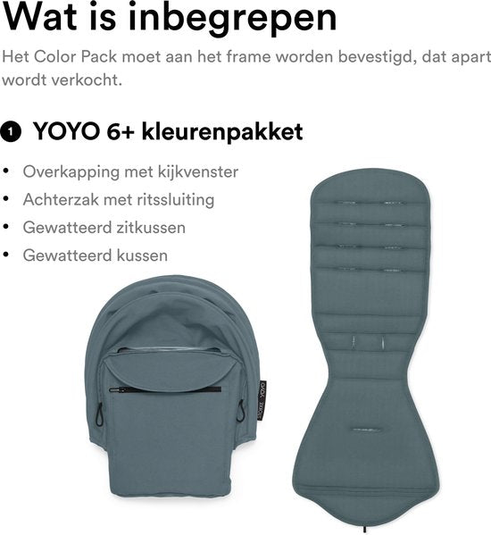 Ensemble de couleurs Stokke YOYO 6+, Aqua - Textiles : coussin d'assise, capote extensible et poche arrière à fermeture éclair - Pour le châssis YOYO (vendu séparément)