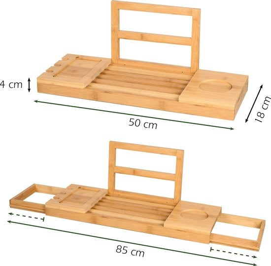 Planche de bain pour le bain - Support de bain - Extensible 50-92cm - Porte-tablette - Bambou