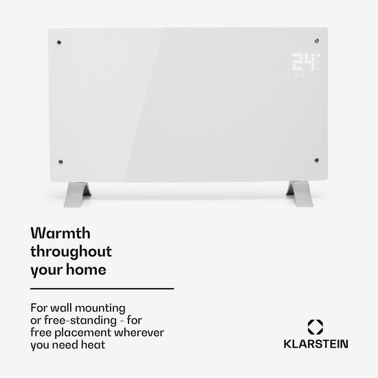 Chauffage électrique à faible consommation d'énergie Klarstein pour la maison, convecteur intelligent et autonome de 2 000 W à faible consommation d'énergie avec thermostat, design fin et portable, chauffage silencieux, chauffage à accumulation et panneau