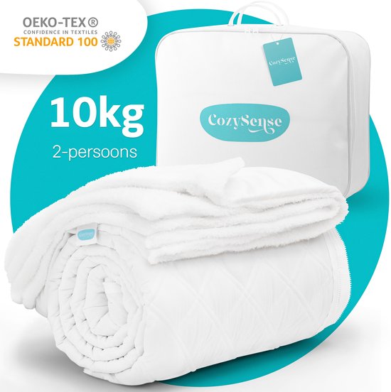 Couverture lestée CozySense® 10 kg - 2 personnes - Couverture lestée - Couverture lestée avec répartition de la pression GLASS-Flow® - Couverture lavable incluse - 200x200 cm - Blanc