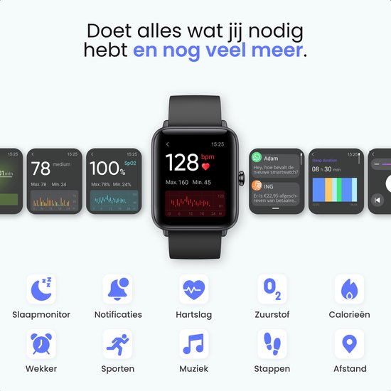 MAOO BOOST Smartwatch - Waterproof - Smartwatch homme - Smartwatch femme - Podomètre - Montre - Cadeau Sinterklaas - Noir