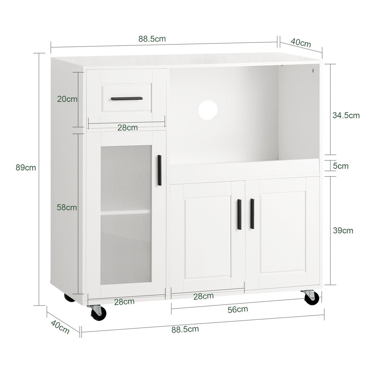 Armoire micro-ondes - SoBuy - Armoire cuisine - 1 tiroir - 3 portes - 89 x 40 x 89 cm - Blanc