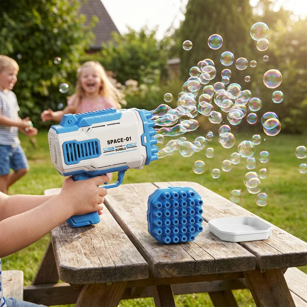 Portable - lance à bulles automatique et pratique - bleu et blanc - lance à bulles électrique