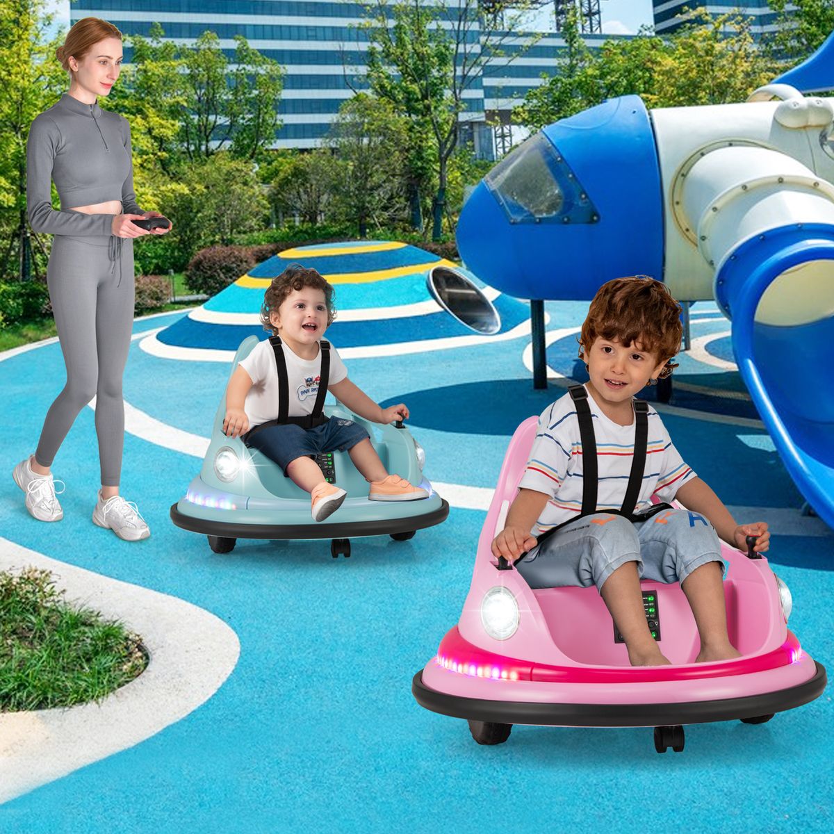 Coast : voiture de collision électrique pour enfants - 12 V avec télécommande et deux manettes - rose
